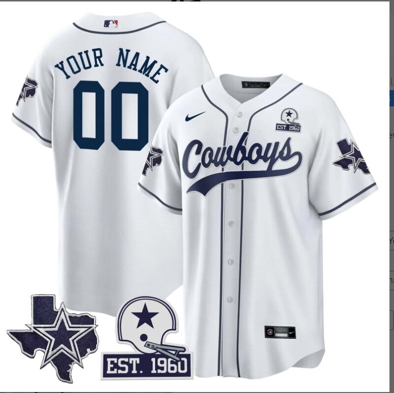 Men 2024 Nike NFL Dallas Cowboys Texas Patch Baseball Custom Jerse